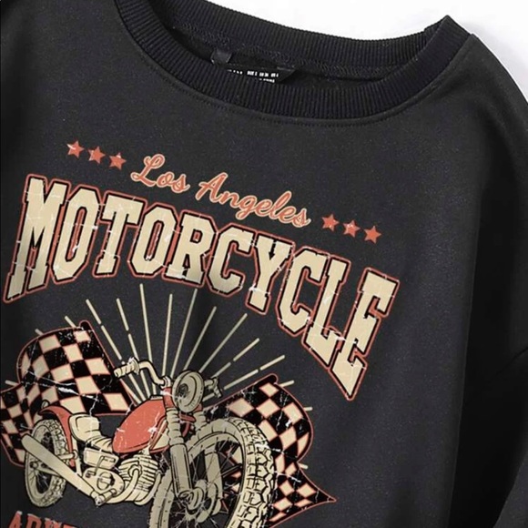 Shein Motorcycle Print Thermal Lined Crop Sweatshirt Medium - Picture 3 of 4